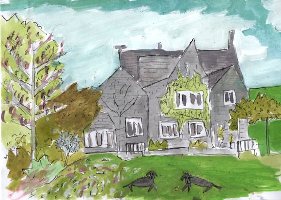 Tony's house in Spring - Gouache and pen on card - 2014 - SOLD